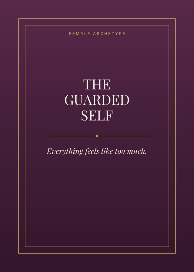 Female archetype card in mulberry plum titled The Guarded Self