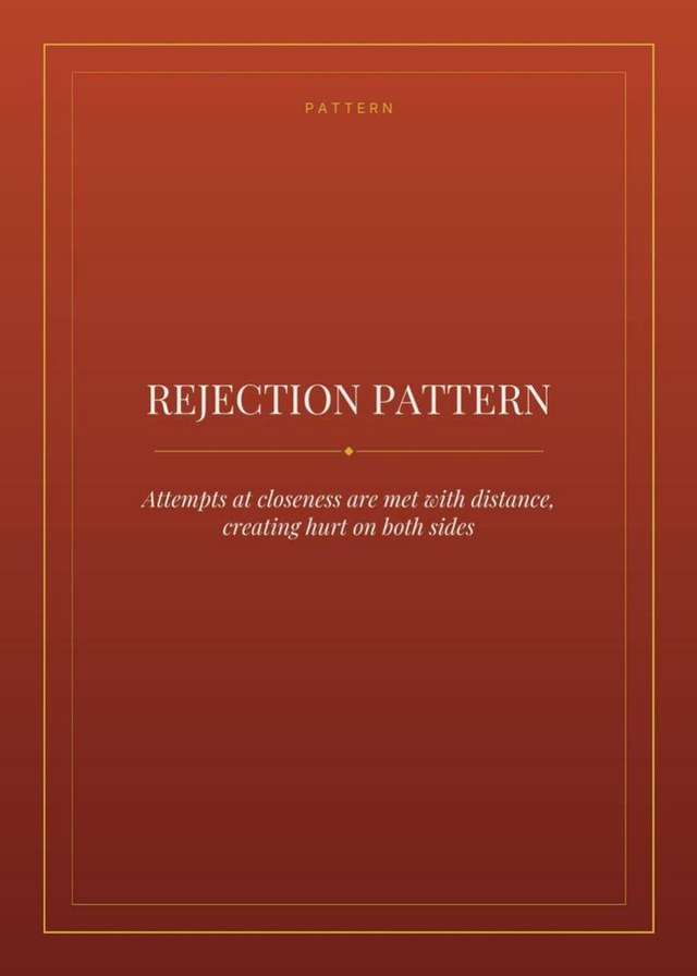 Pattern card in oxblood red titled Rejection Pattern
